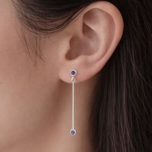 925 Silver Amethyst Earrings Line Drop Dangle February Birthstone Minimalist